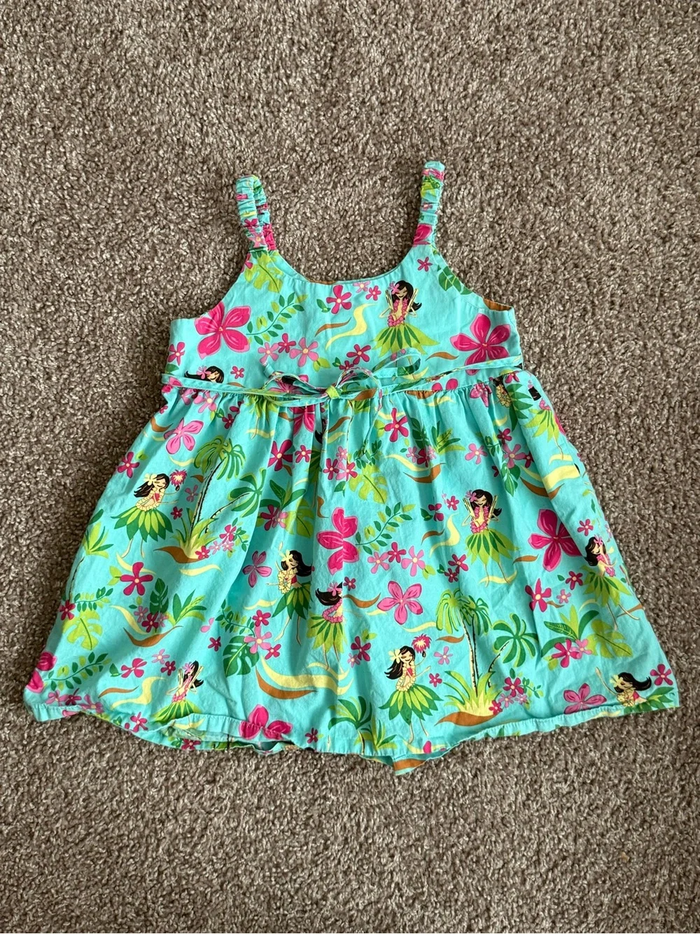 RJC Girls 4T Hawaiian Hula Girl Tropical Floral Turquoise A Line Sundress Dress